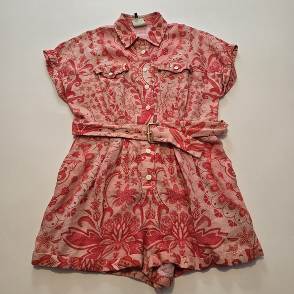 FARM Rio Jaipur Red Romper Short sleeves Collared Front button Size L - Picture 2 of 14